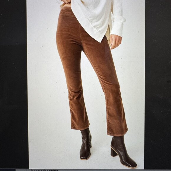 Free People In My Feelings Brown Cropped Bootcut Stretch Corduroy Pant Large - Picture 1 of 13